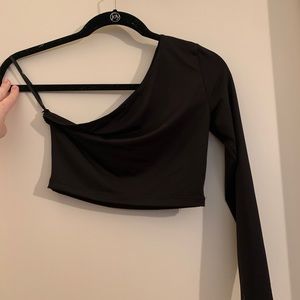 One Shoulder Long Sleeve Crop Top